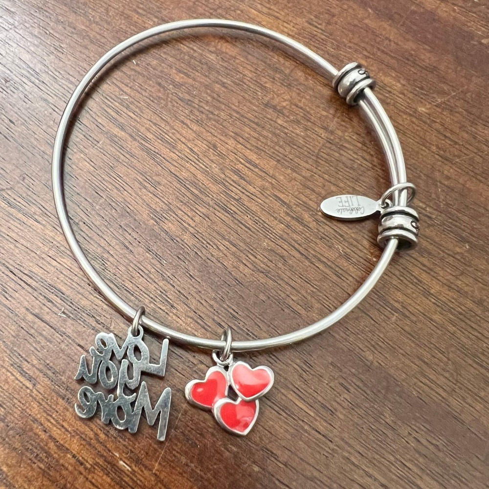 ☘️5/$25 Celebrate Life Love You More Red Enamel Heart Charm Bangle Bracelet